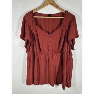 Torrid Blouse Womens 3X Rust Short Sleeve Peplum Babydoll Boho Top Shirt